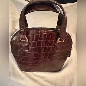 Lord & Taylor Vintage Crocodile Embossed Leather Burgundy  Hand Bag.